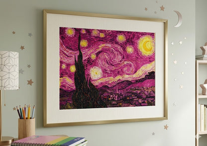 Noche estrellada Rosada Arte con diamantes 30x40