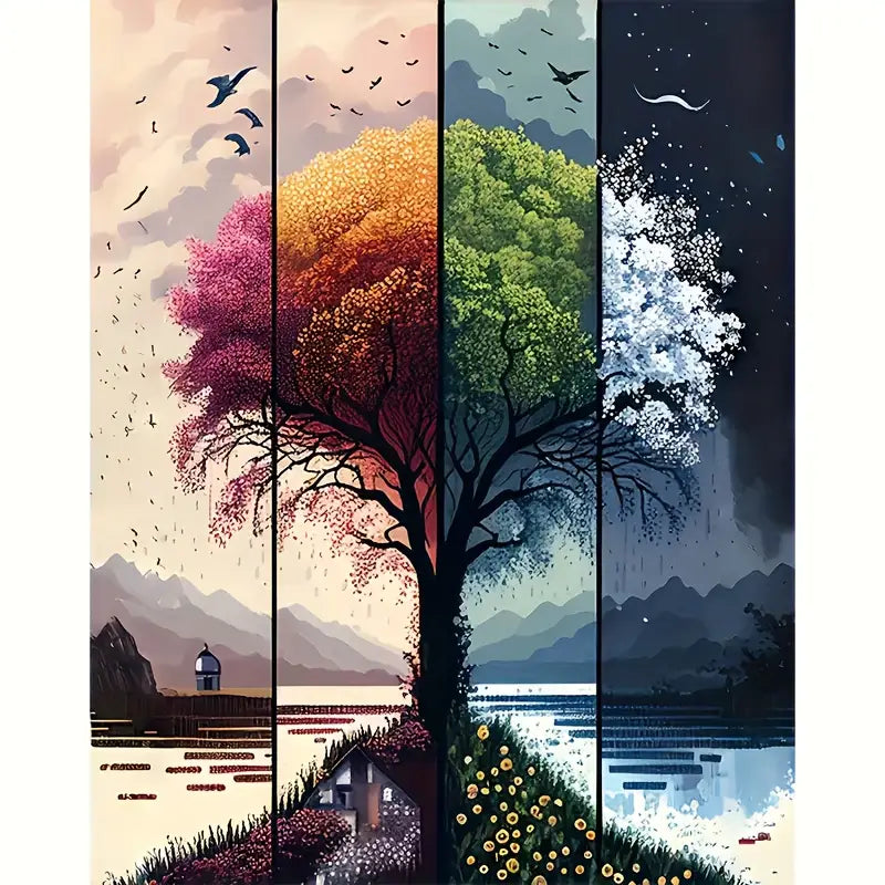 Arbol Estaciones Arte con diamantes 30x40 Diamante Cuadrado