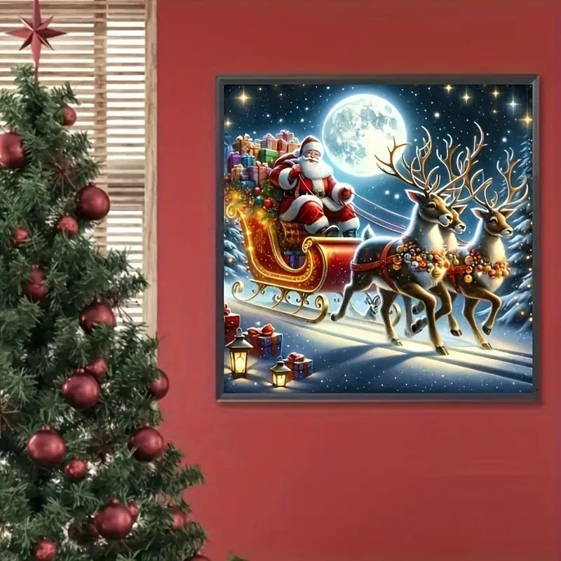 Papa Noel Nieve Arte con diamantes 40 x 40