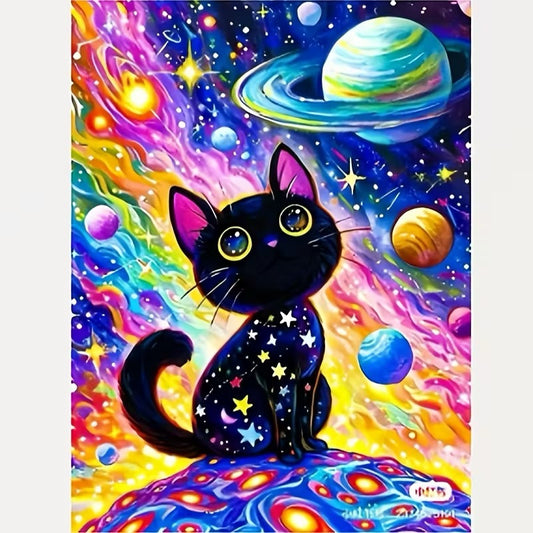 Gato Universo Arte con diamantes 30x40