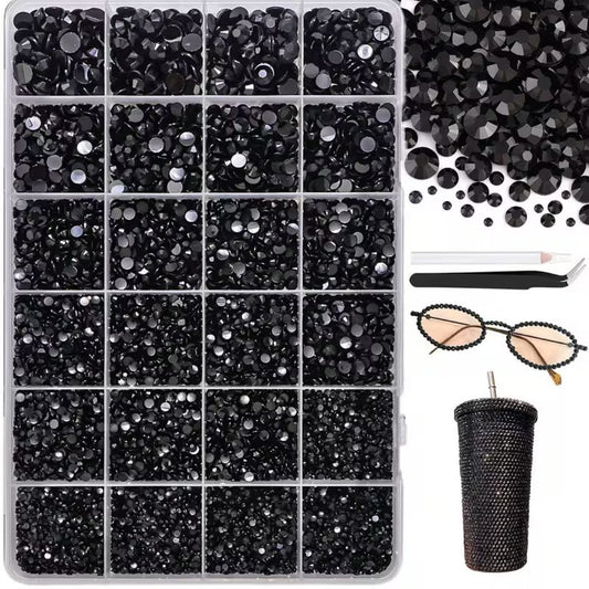 Kit de diamantes de resina bedazzling en negro, diferentes tamaños