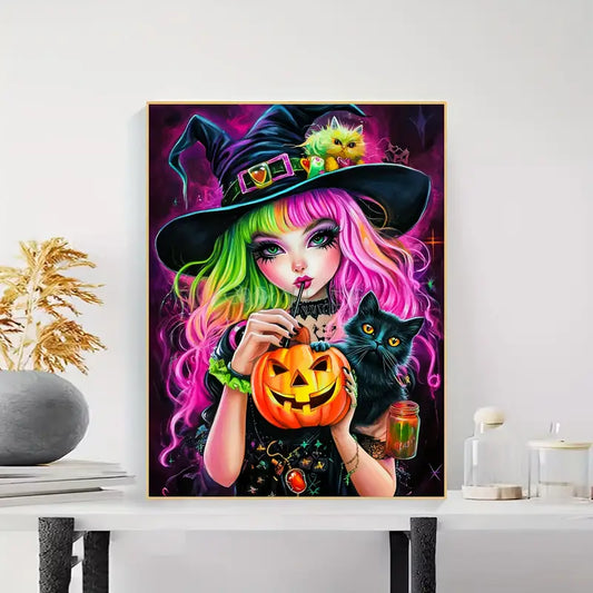 Bruja Halloween Arte con diamantes 30x40 Diamante Cuadrado