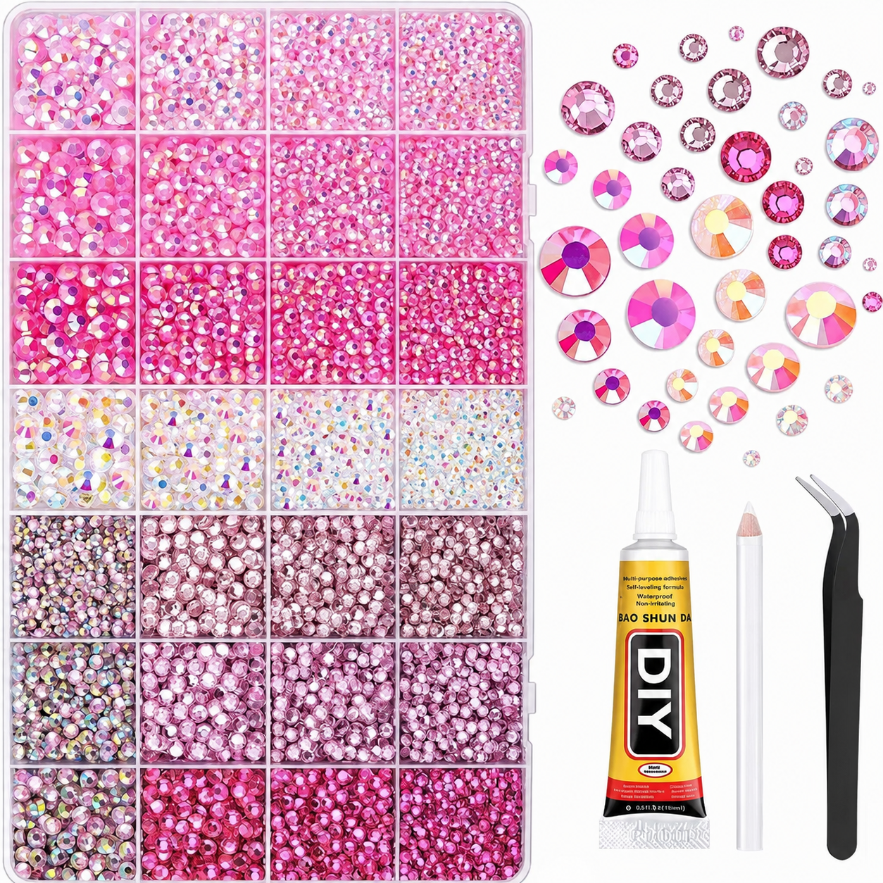 Kit de diamantes de resina bedazzling, 28 tonos de rosa