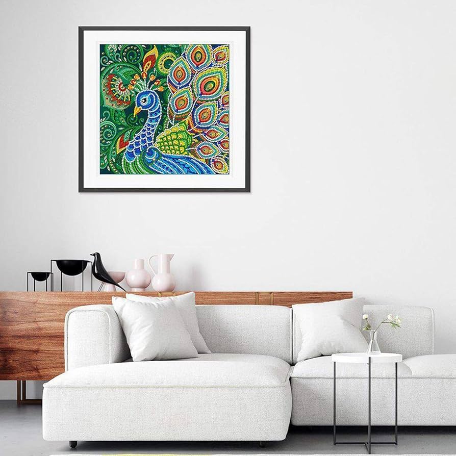 Pavo Real Arte con Cristales 30 x 30 Brilla en la oscuridad