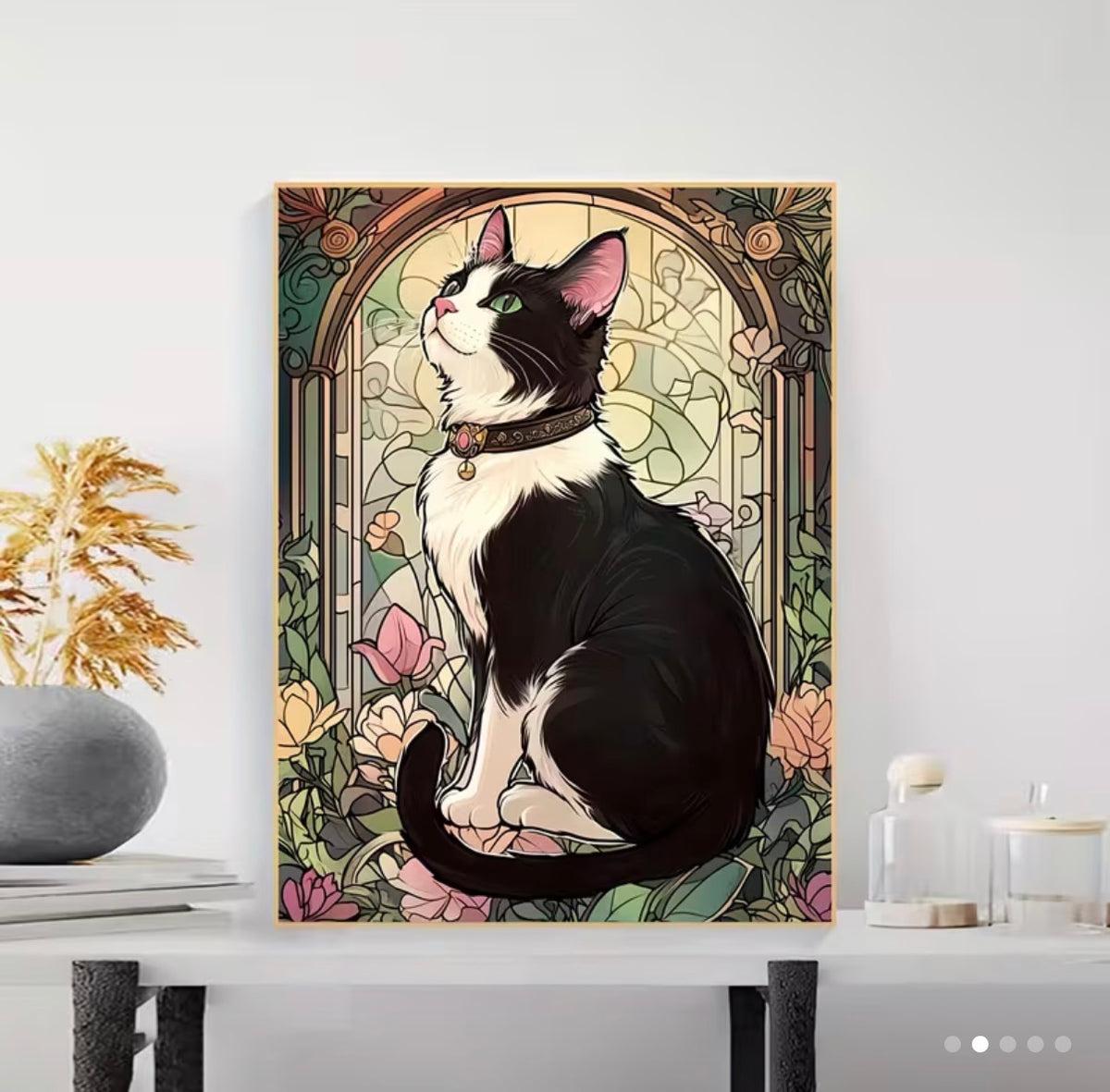 Detalle Gato del Vitro - Diamond Painting art nouveau