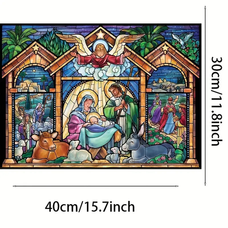 Pesebre vitral Navidad Arte con diamantes 30 x 40