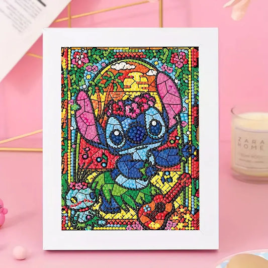 Stitch Vitral Pintura con Diamantes para Niños + Marco 15x20