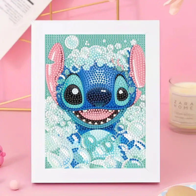 Stitch Burbujas Pintura con Diamantes para Niños + Marco 15x20