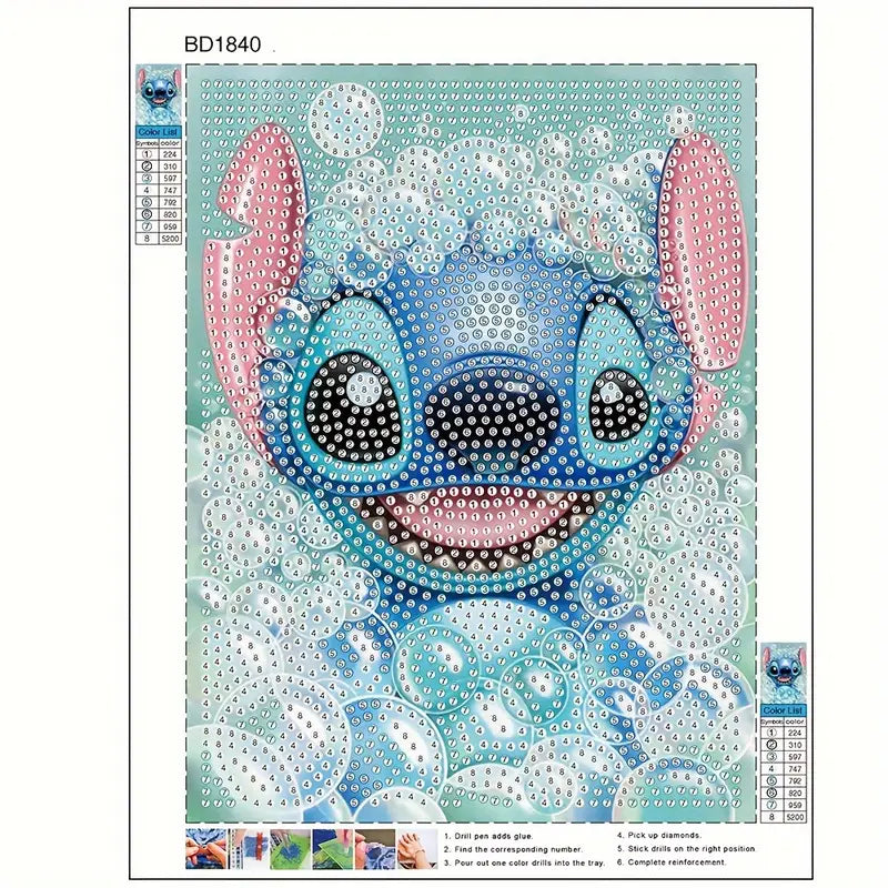 Stitch Burbujas Pintura con Diamantes para Niños + Marco 15x20