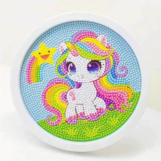 Unicornio Azul Pintura con Diamantes para Niños + Marco 18x18