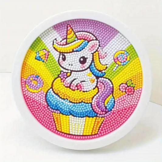 Unicornio Muffin Pintura con Diamantes para Niños + Marco 18x18