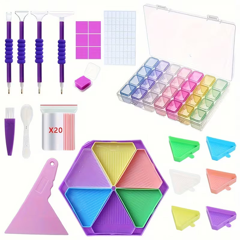 Set de Accesorios para Diamond Painting con Caja Organizadora de 28 Compartimentos