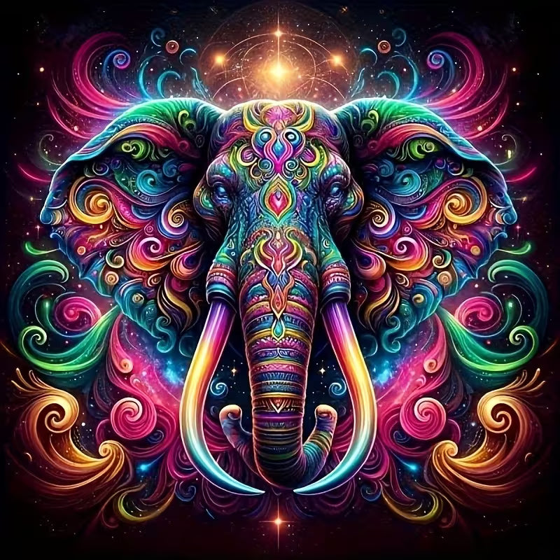 Elefante Majestuoso multicolor en diamond painting, 40x40 cm