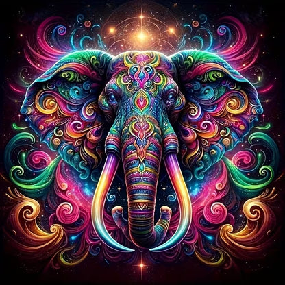 Elefante Majestuoso multicolor en diamond painting, 40x40 cm