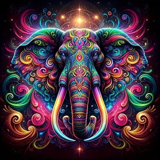 Elefante Majestuoso multicolor en diamond painting, 40x40 cm