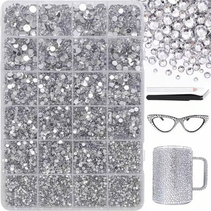 Kit de diamantes de resina bedazzling en plateado, diferentes tamaños
