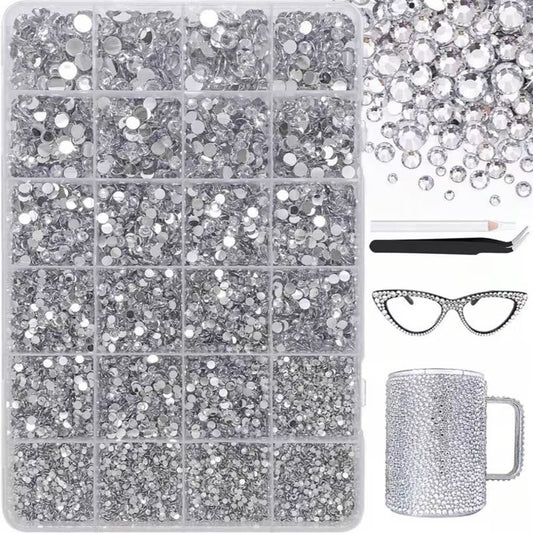 Kit de diamantes de resina bedazzling en plateado, diferentes tamaños