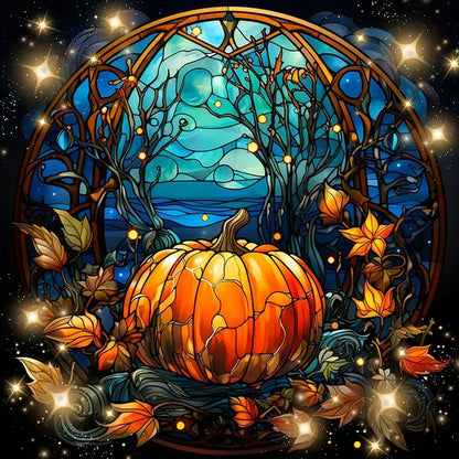 Calabaza Halloween Vitral Arte con diamantes 20x20