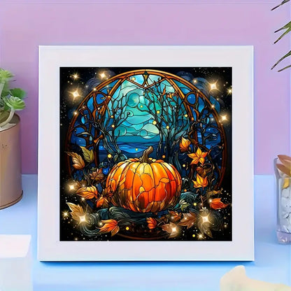 Calabaza Halloween Vitral Arte con diamantes 20x20