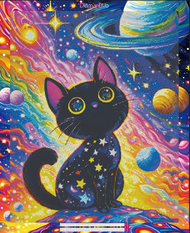 Gato Cosmico Premium Arte con diamantes 50 x 40