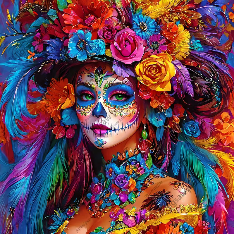 Catrina con flores 2 Arte con diamantes 40 x 40