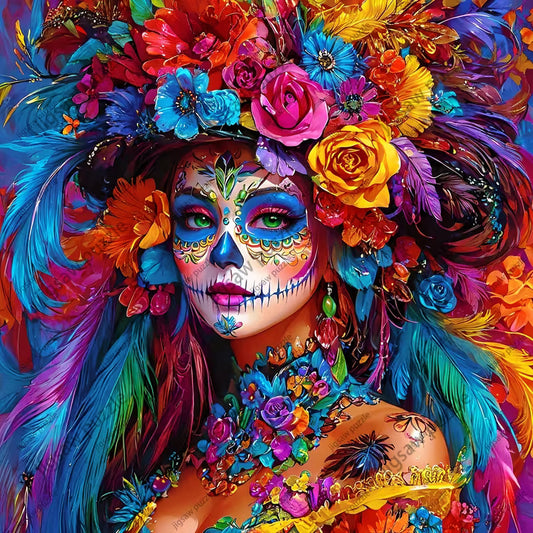 Catrina con flores 2 Arte con diamantes 40 x 40