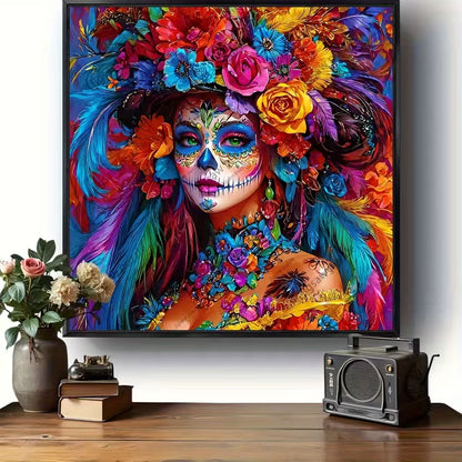 Catrina con flores 2 Arte con diamantes 40 x 40