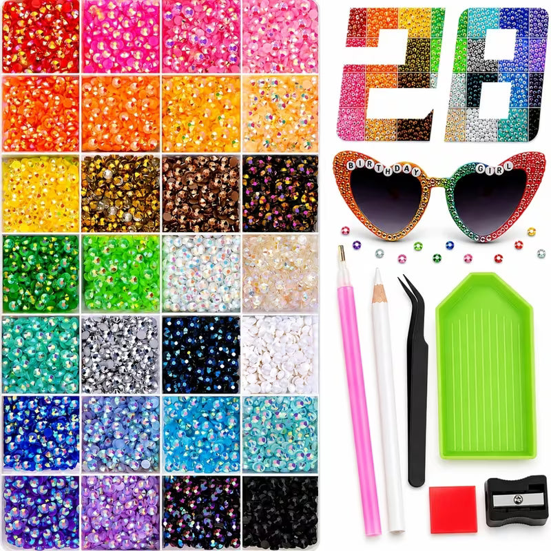 Kit de diamantes de resina iridiscente para bedazzling, 28 colores