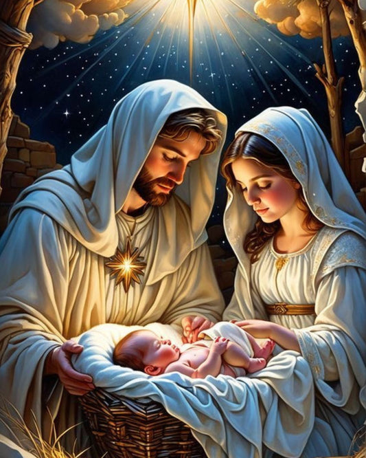 Noche de Paz en diamond painting, diseño completo del pesebre