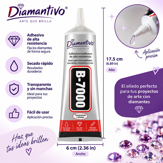 Adhesivo B-7000 Diamantivo multiusos 110ml, transparente y de alta resistencia, con marca propia Diamantivo