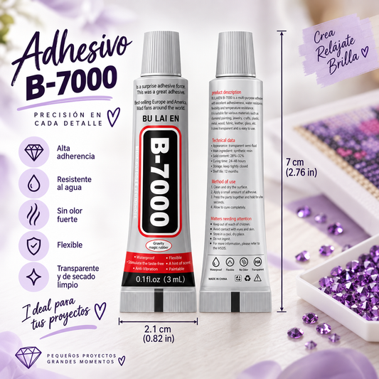 Adhesivo B-7000 multiusos 3ml, transparente y resistente al agua, ideal para diamond painting