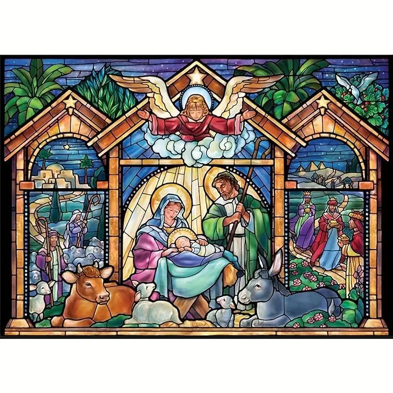 Pesebre vitral Navidad Arte con diamantes 30 x 40