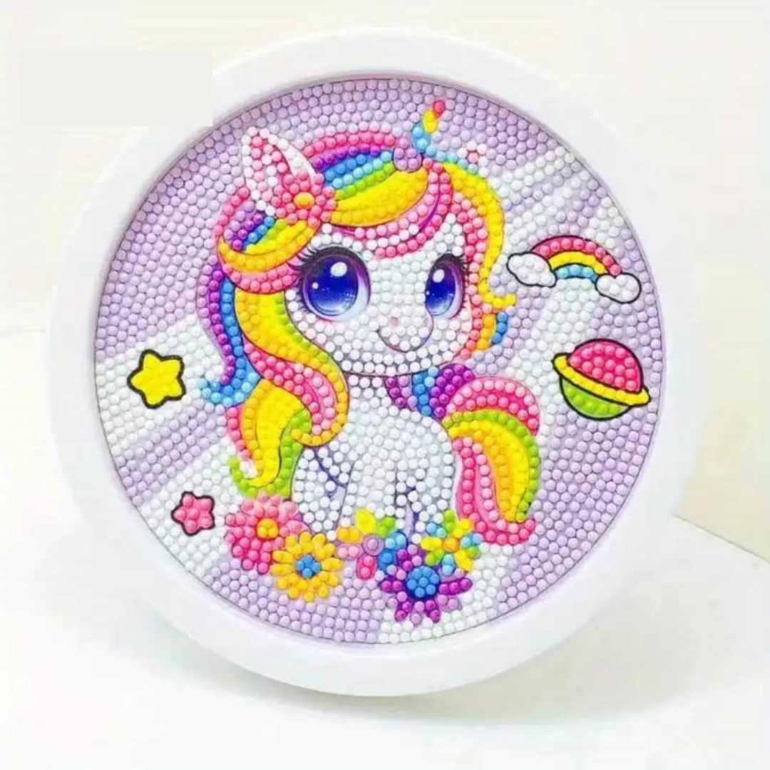 Unicornio Lila Pintura con Diamantes para Niños + Marco 18x18