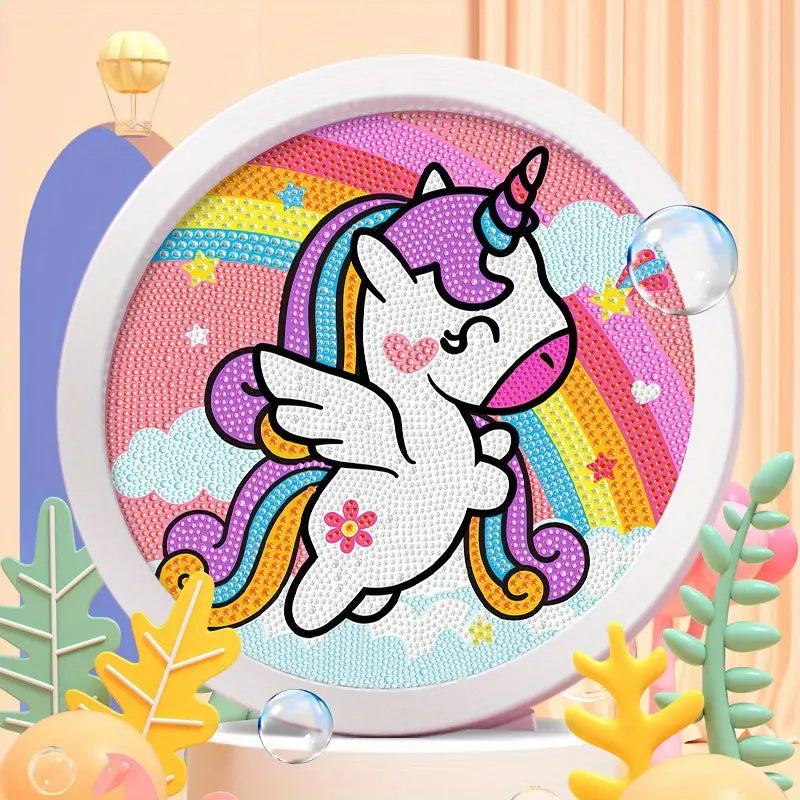 Unicornio rosa Pintura con Diamantes para Niños + Marco 18x18