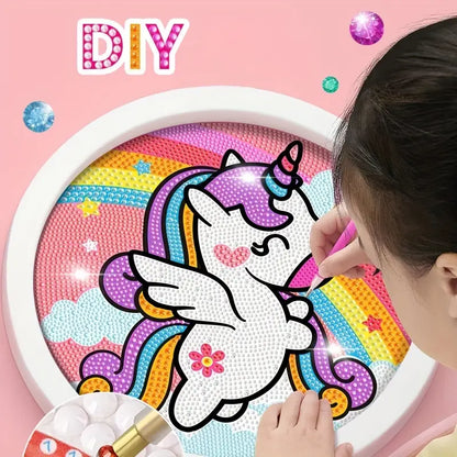 Unicornio rosa Pintura con Diamantes para Niños + Marco 18x18