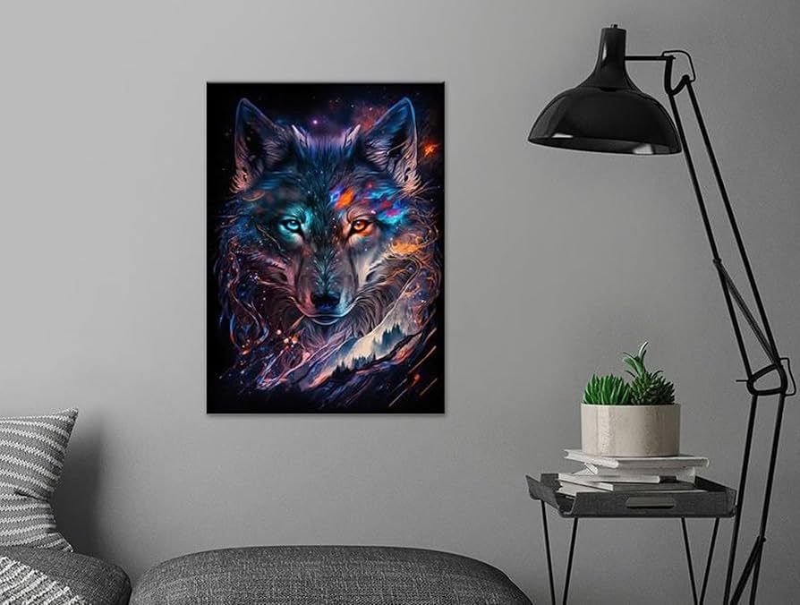 Lobo colores Arte con diamantes 30x40